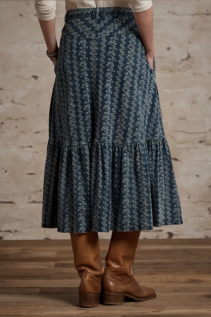 Indigo Floral-Print Jersey Skirt