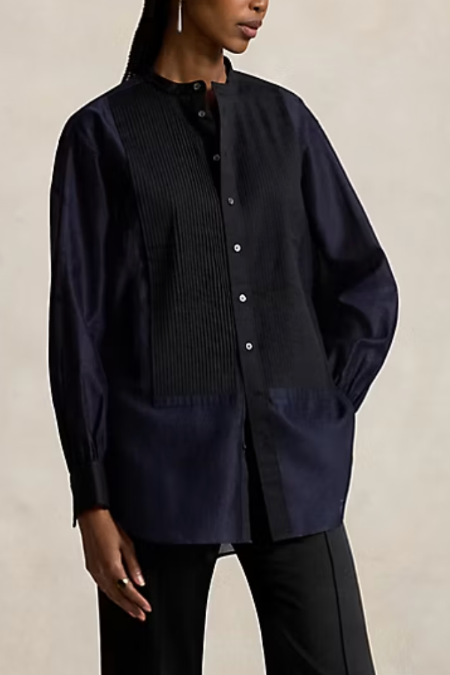 Organdy Woven Long Sleeve Collard Shirt