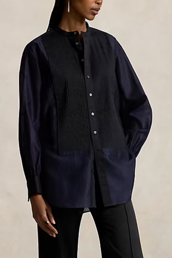 Organdy Woven Long Sleeve Collard Shirt