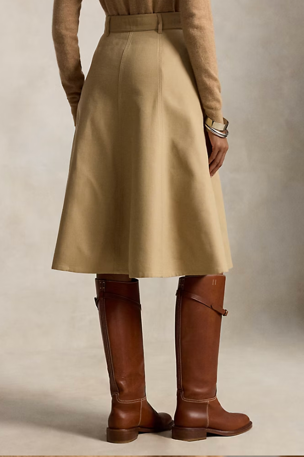 Cotton‑Wool Twill Midi Skirt