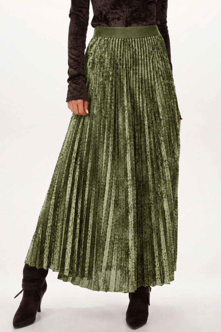 Soleil Plisse' Flocked Stretch Tulle in Leaf