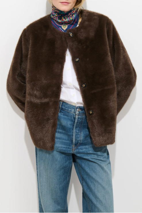 Duane St Jacket In Faux Fur Dark Brown