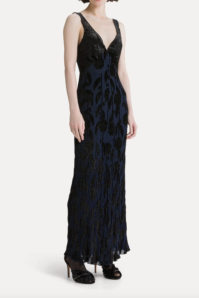 “Roses” Crepe Velvet Slip Dress