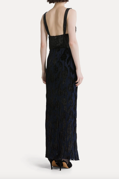 “Roses” Crepe Velvet Slip Dress