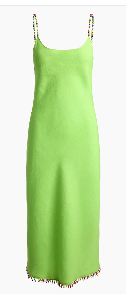 Bead Trim Linen Slip Dress
