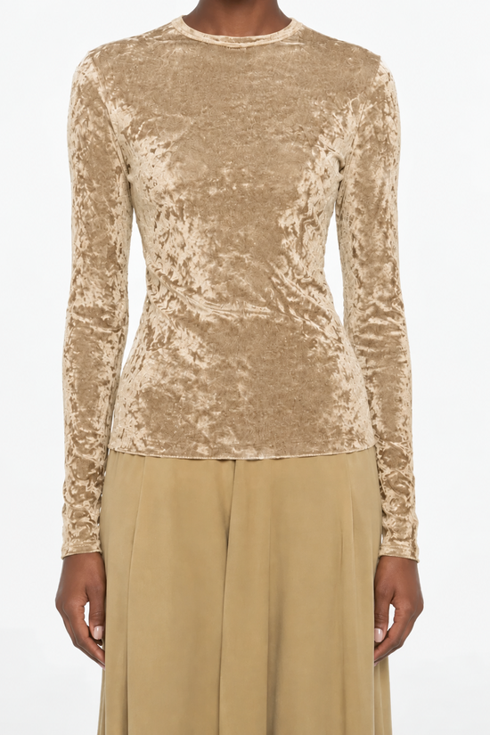 Flocked Stretch Tulle T-Shirt in Platino
