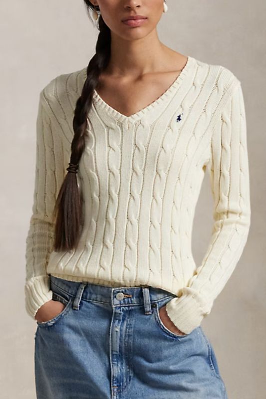 Cable-Knit V-Neck Sweater