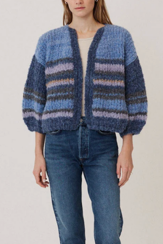Striped Wool Alpaca Mix Bomber Cardigan