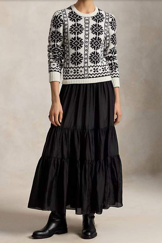 Knit-Bodice Silk Tiered Dress