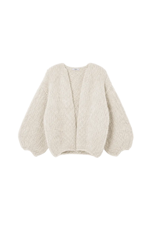 Fleecy Alpaca Bomber Cardigan in Creme