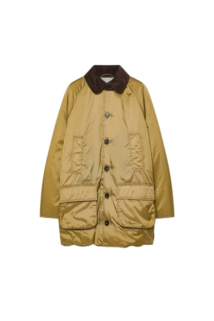 Nylon Midi British Jacket with Corduroy Details