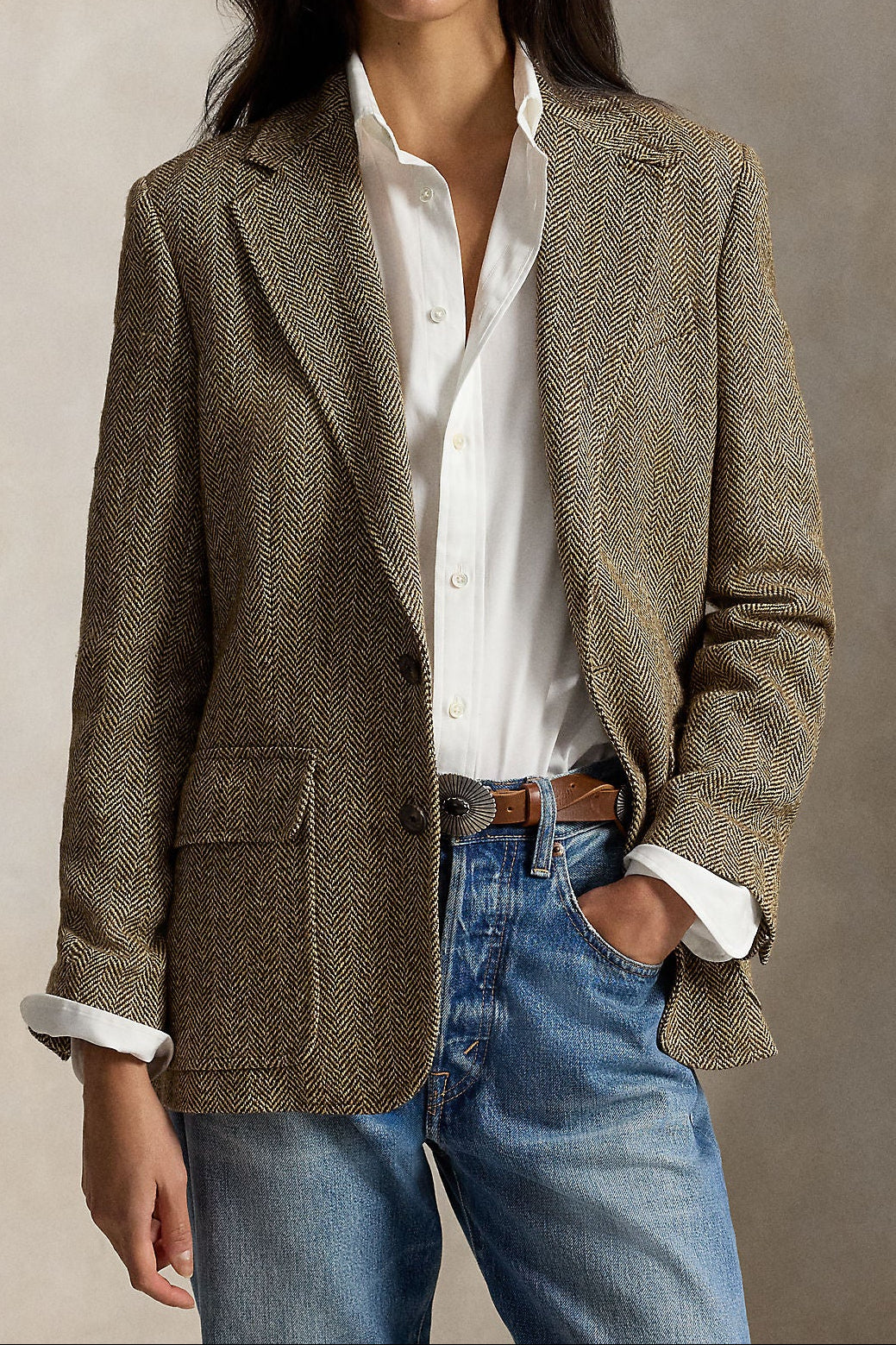 Single-Breasted Herringbone Blazer