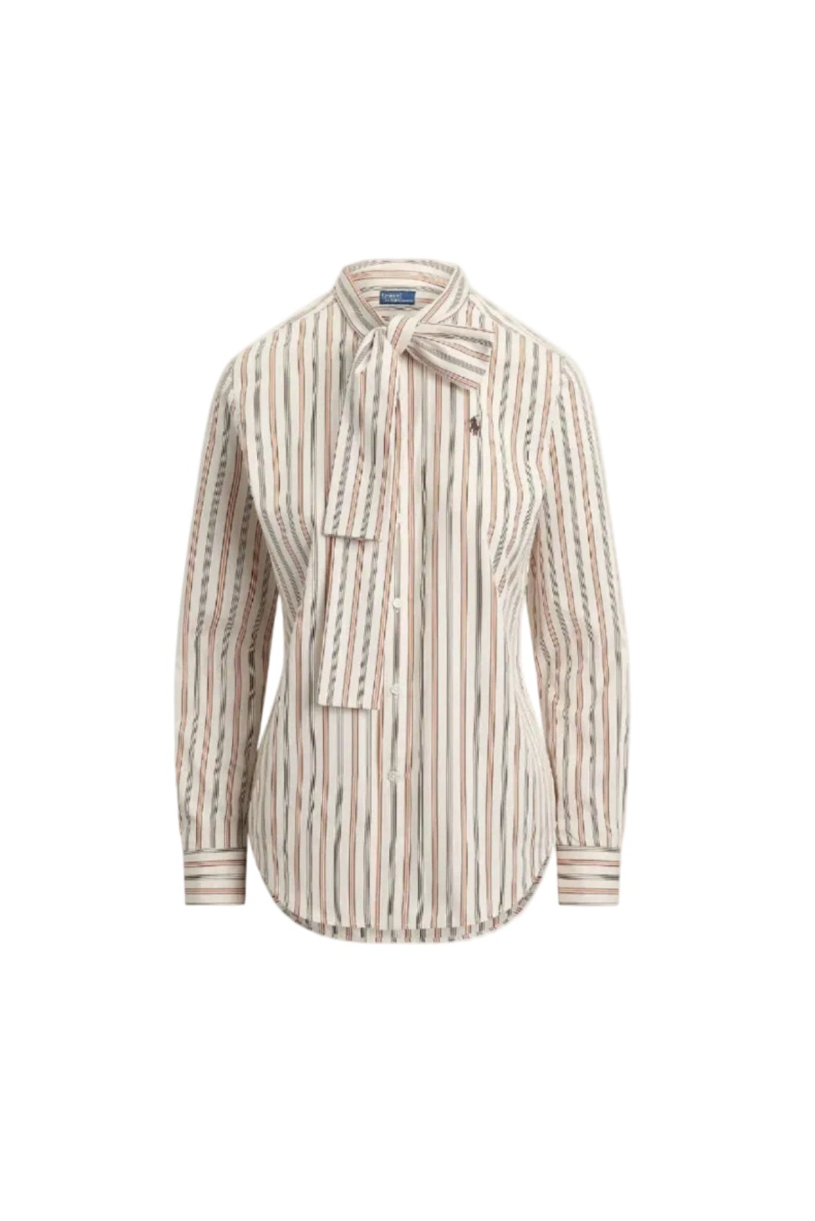Slim Fit Striped Cotton Tie-Neck Shirt