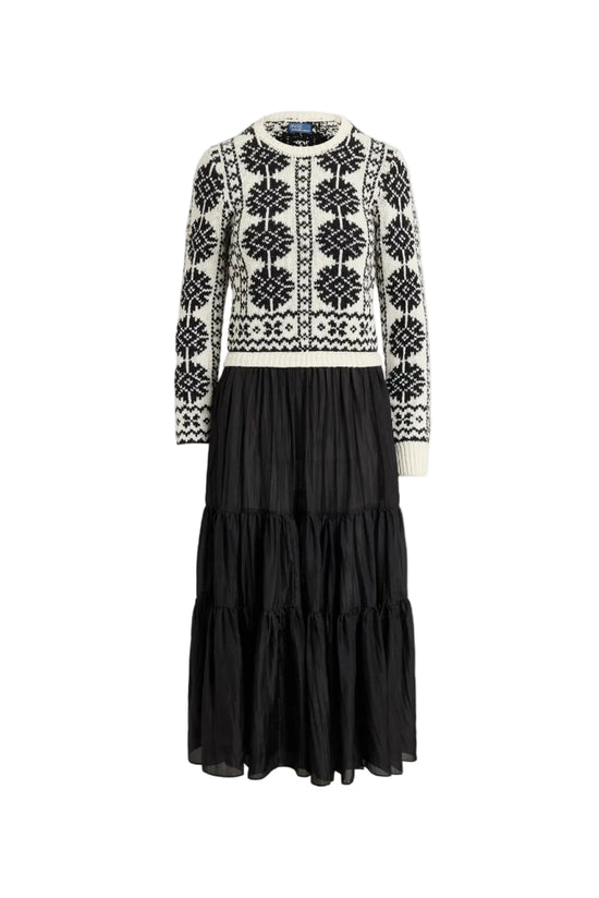 Knit-Bodice Silk Tiered Dress